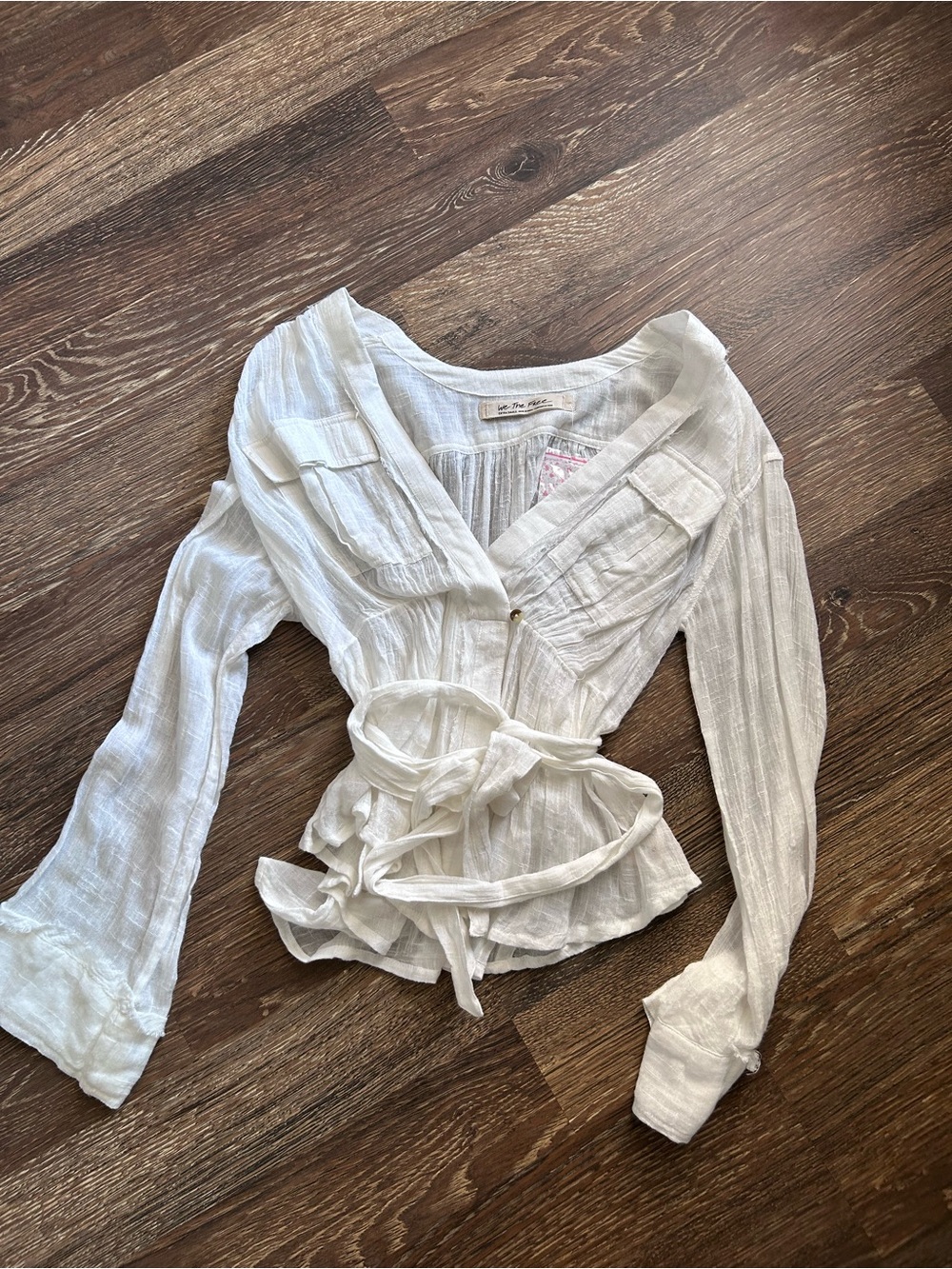 We The Free Free People White Tie-Front Button Blouse